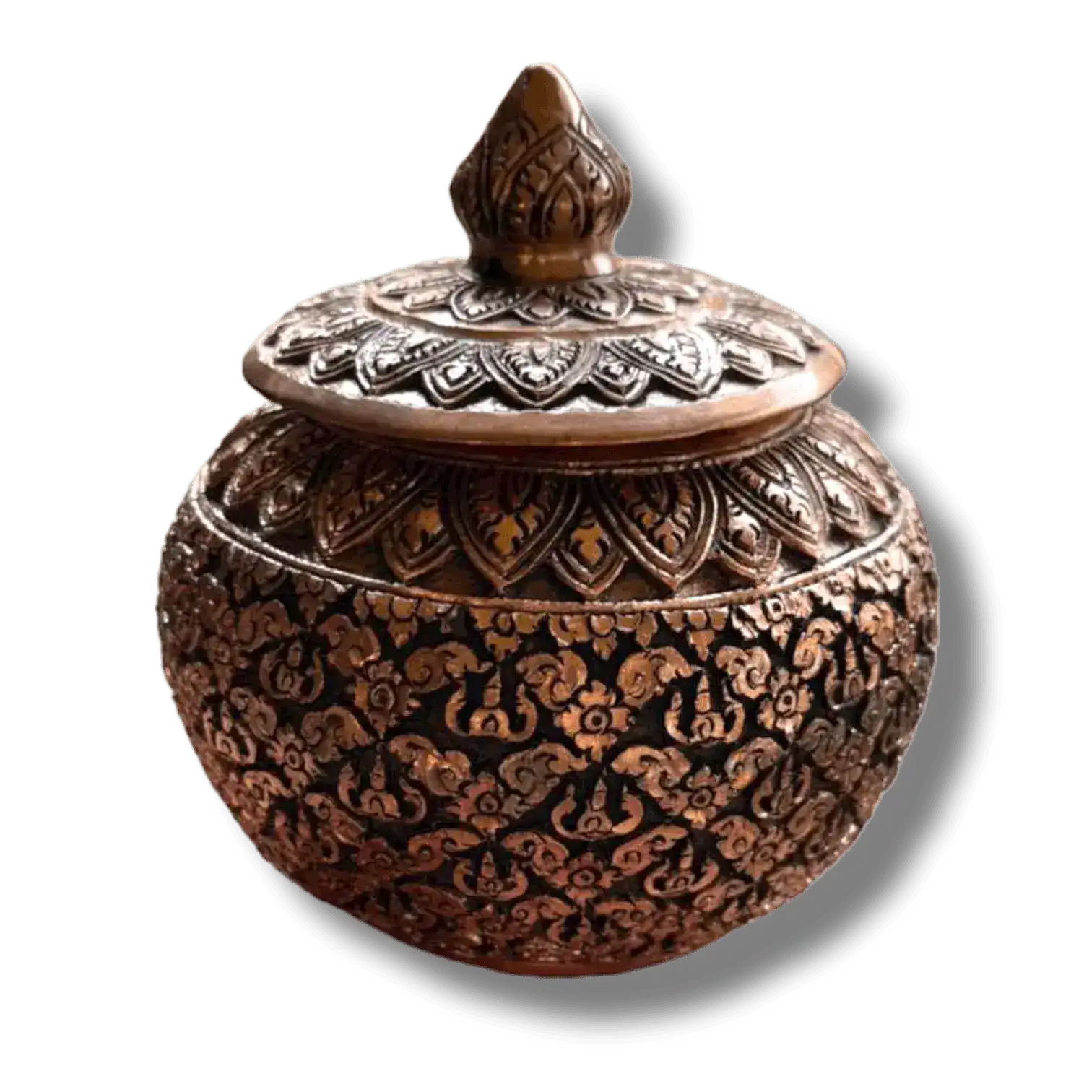 Hand Engraved Solid Brass Niello Betel Box with Lotus Lid