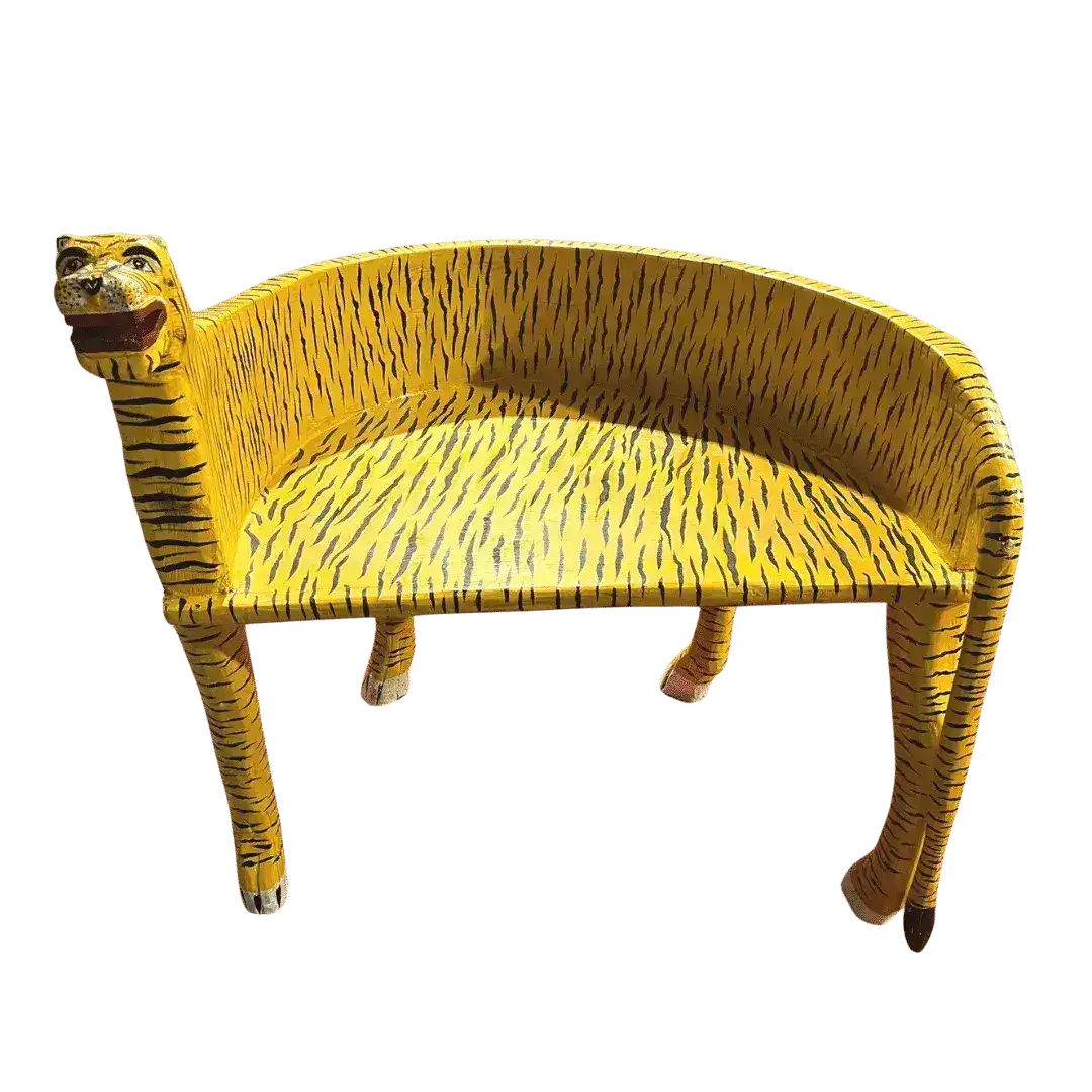 Hand Crafted Wooden Tiger Maharaja Chair - Yellow