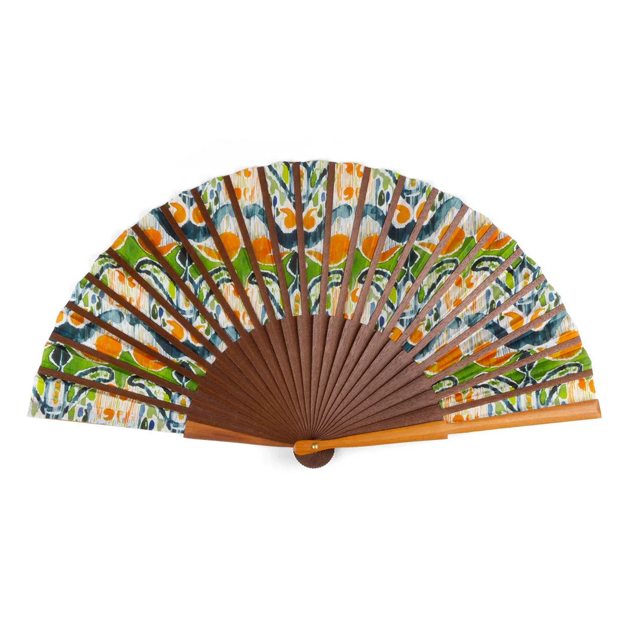 Handcrafted Silk Fan with Vibrant Ikat Pattern - Made in Spain