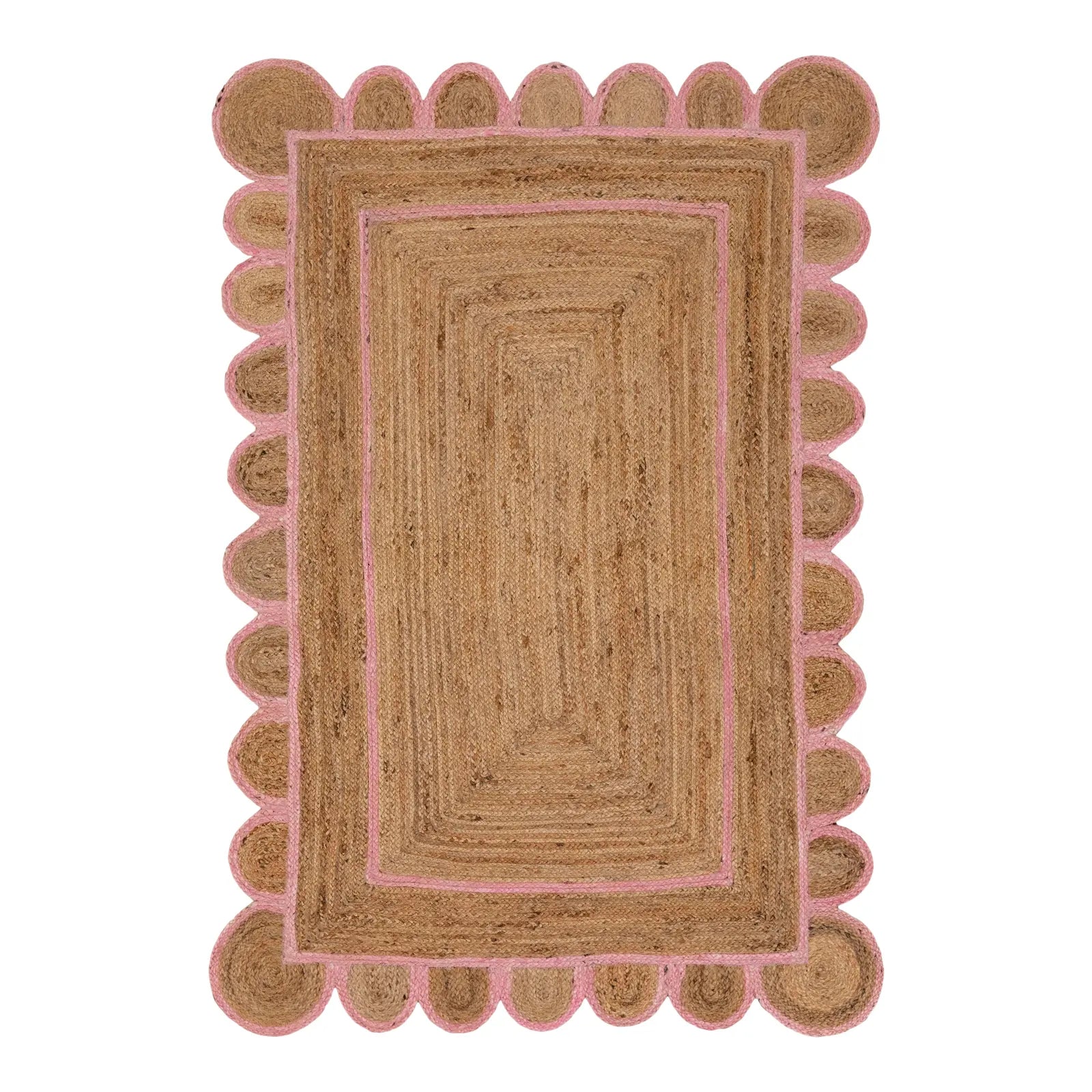 Handmade Pink Scalloped Jute Rug
