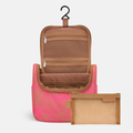 Hanging Travel Toiletry Bag Set - Tan/Neon Pink Floral