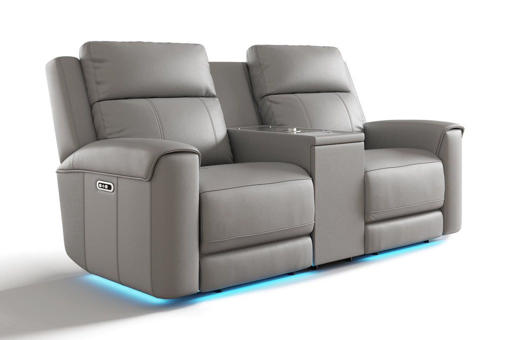 Harbour Immersive Audio Leather Dual Recliner Loveseat Sofa with Console