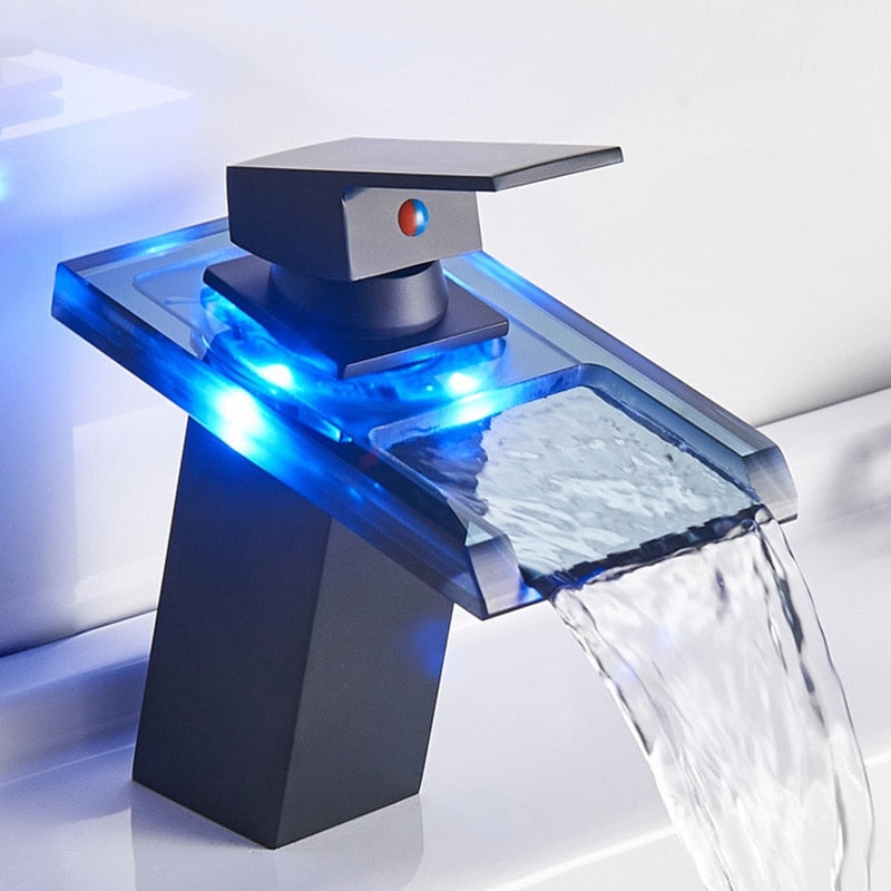 ArtZ® LED Waterfall Bathroom Faucet - Black
