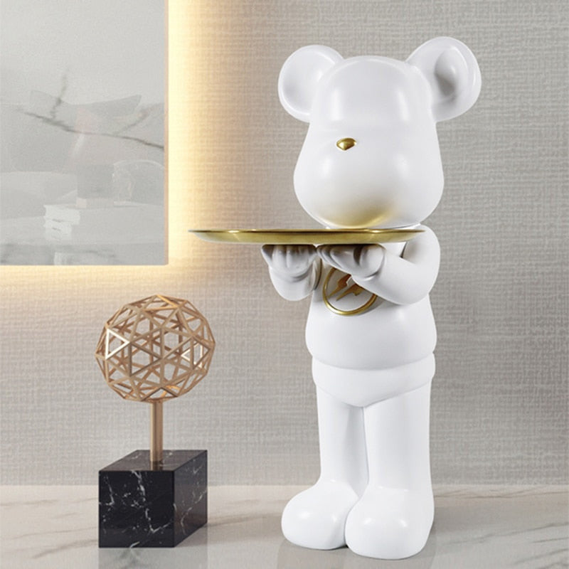 ArtZ® Bear Statue Tray Table - White 2 Hands Hold Tray