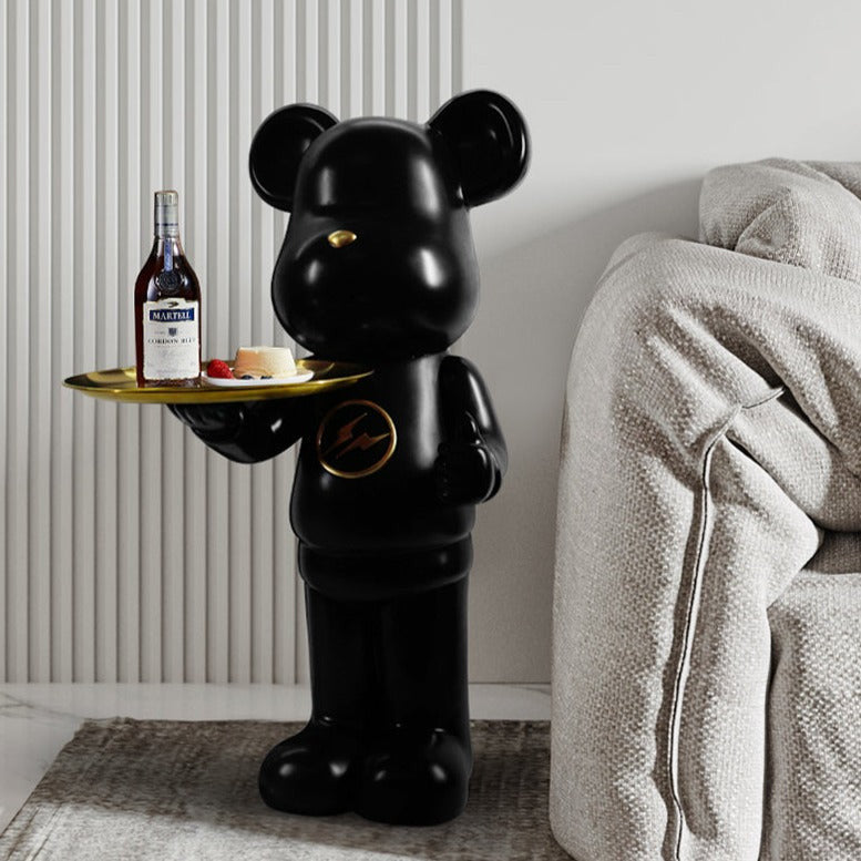 ArtZ® Bear Statue Tray Table - Black 1 Hand Holds Tray