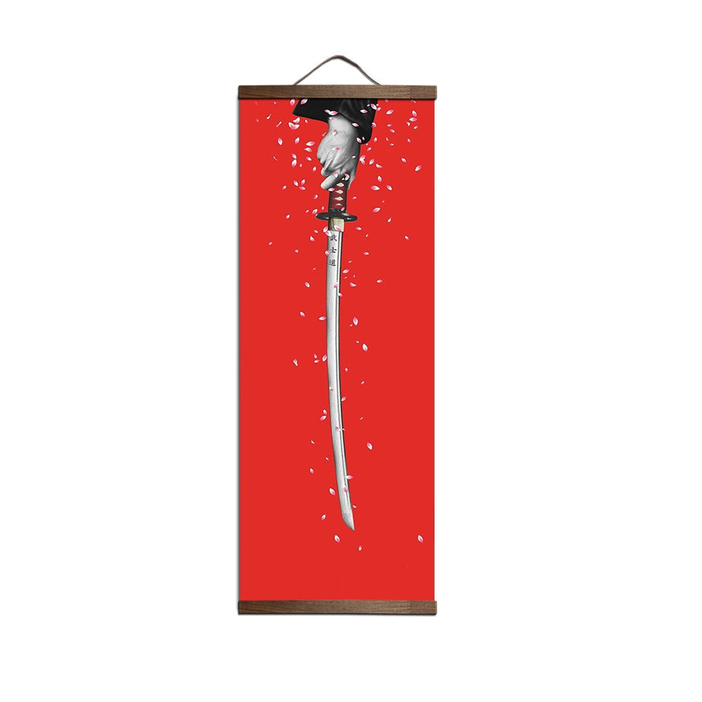 ArtZ® Red Warrior Samurai Paintings - Red Sword / 11.8 inch by 37.8 inch (30x96cm)