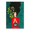 ArtZ® Nordic Abstract Woman Paintings - Green Background / 7.9 inch by 11.8 inch (20x30cm) No Frame