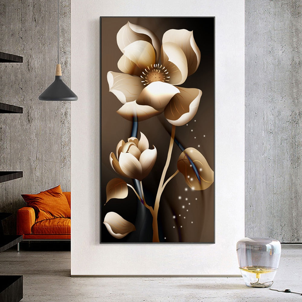 ArtZ® Nordic Abstract Flower Paintings - Brown Hues / 23.6 inch by 47.2 inch (60x120cm) No Frame
