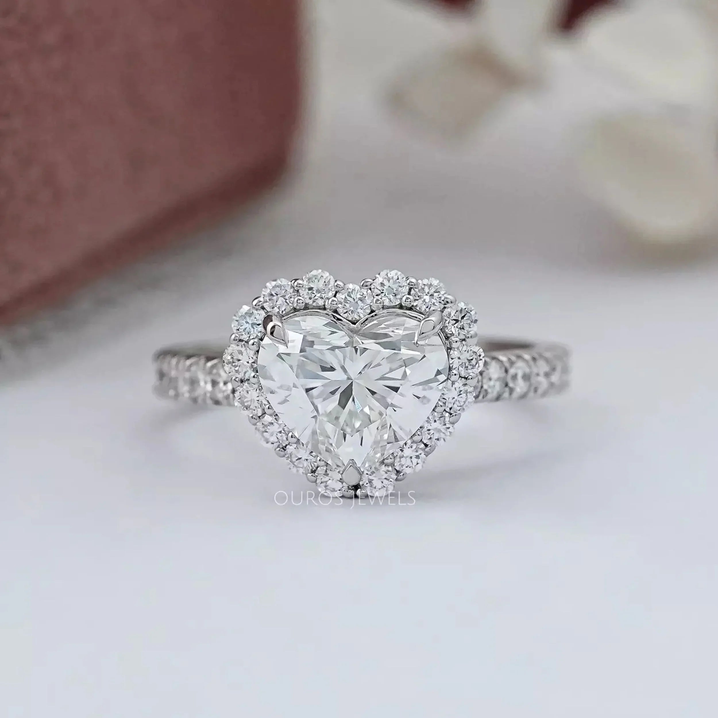 Heart Lab Diamond Halo Engagement Ring