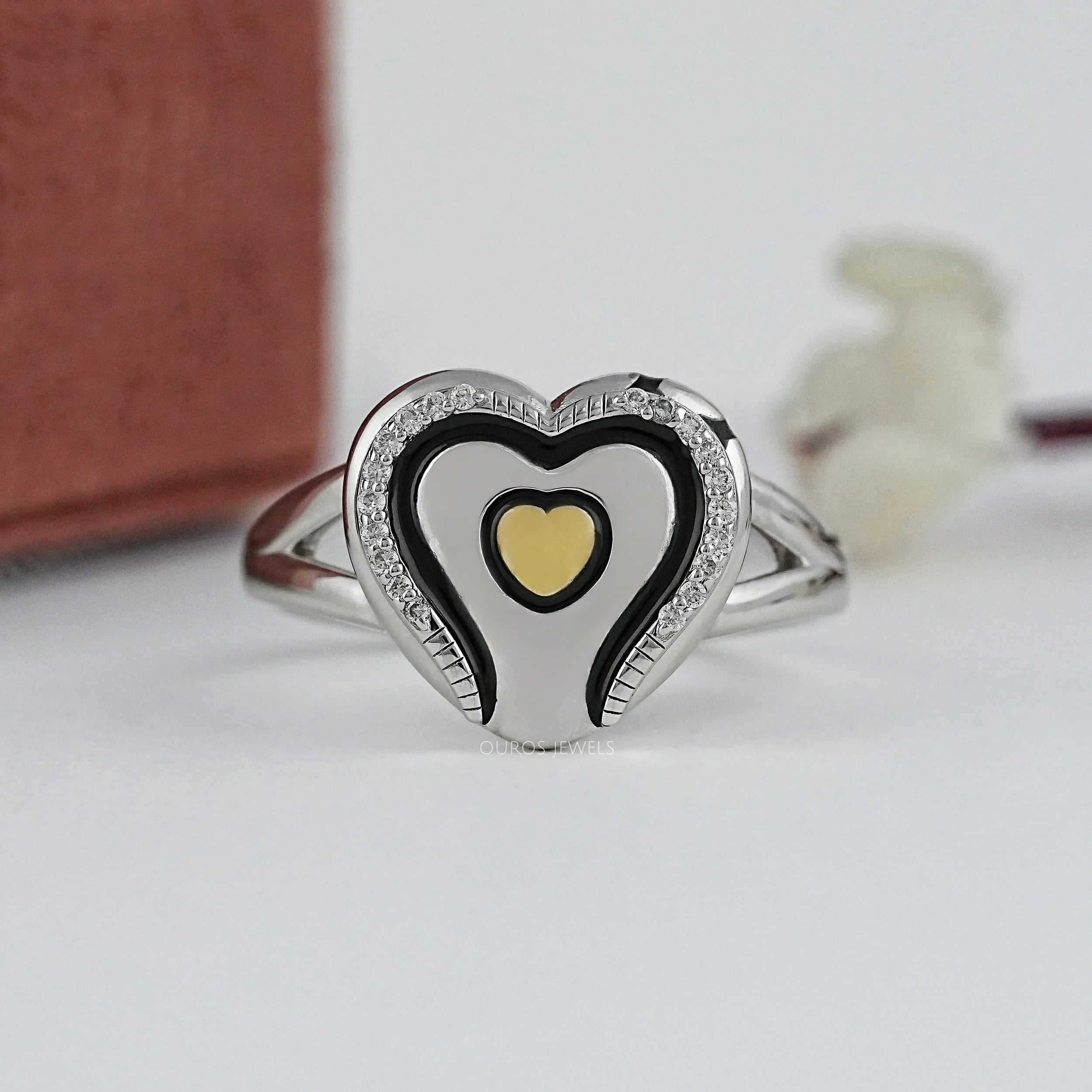 Heart Shape Round Diamond Signet Ring