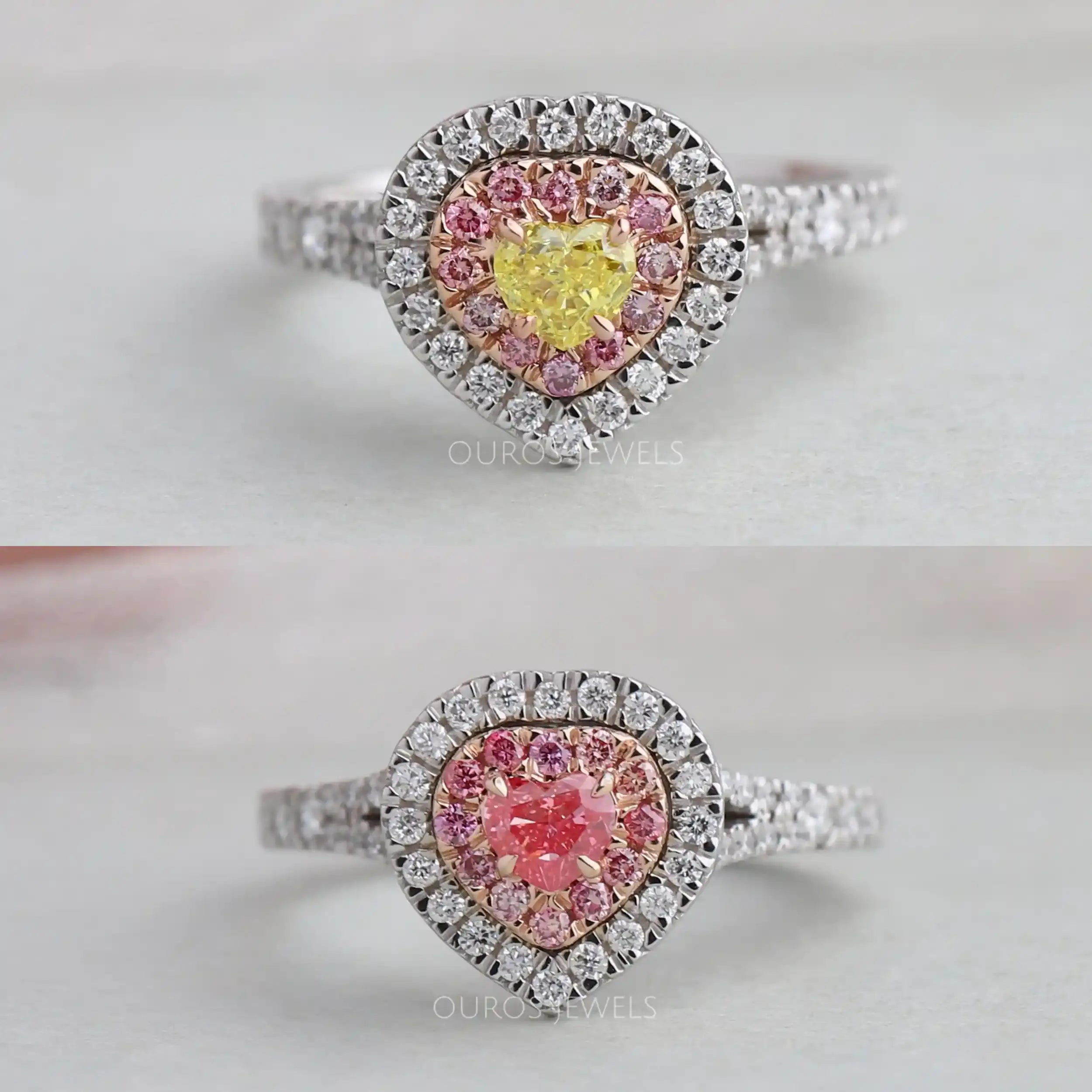 Heart Cut Yellow Diamond Double Halo Engagement Ring