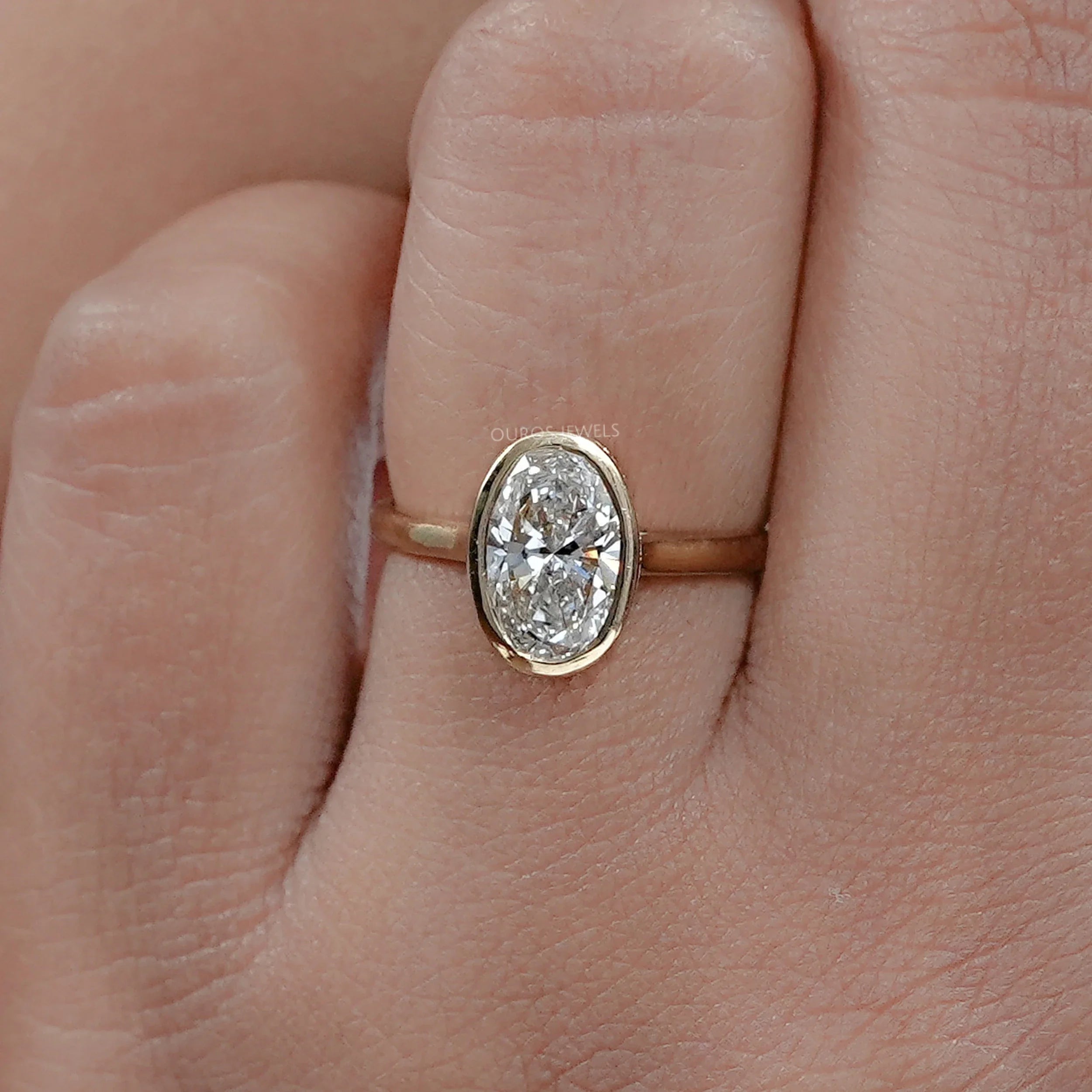 Oval Lab Diamond Hidden Halo Bezel Engagement Ring