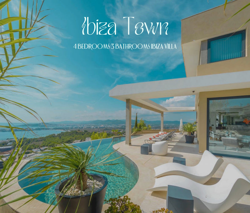 Hillside Contemporary Style Ibiza Villa with Panoramic Views of the Island near Cala Roja Cove and Talamanca Beach in Ibiza Town