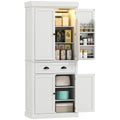 71" Tall Pantry Cabinet with LED Motion Sensor Light, Freestanding Kitchen Pantry with Adjustable Shelves, White