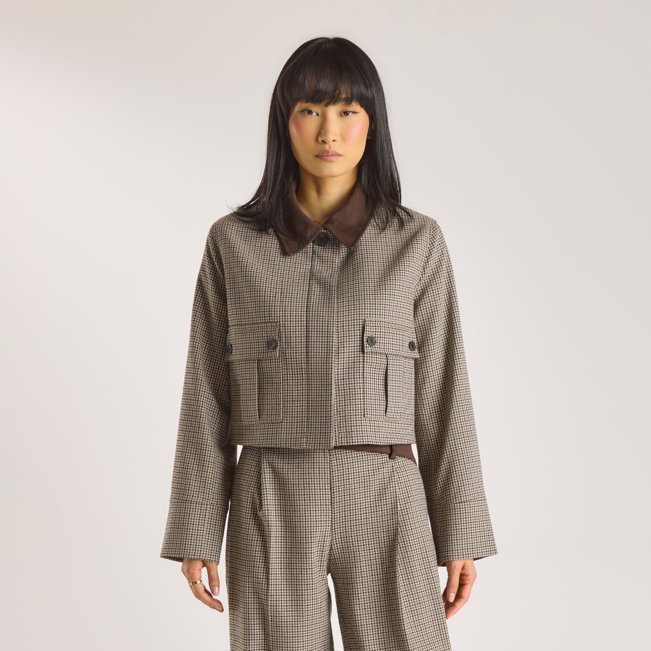 Lounge Underwear Houndstooth Jacket - Brown