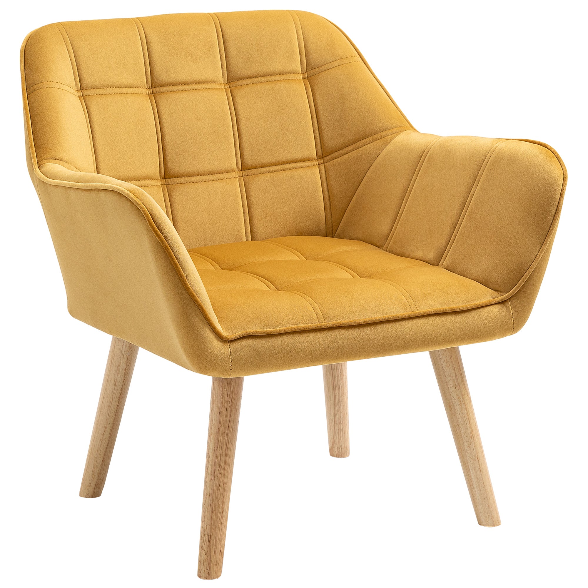 Modern Accent Chair with Wide Arms & Slanted Back for Living Room, Bedroom, Yellow
