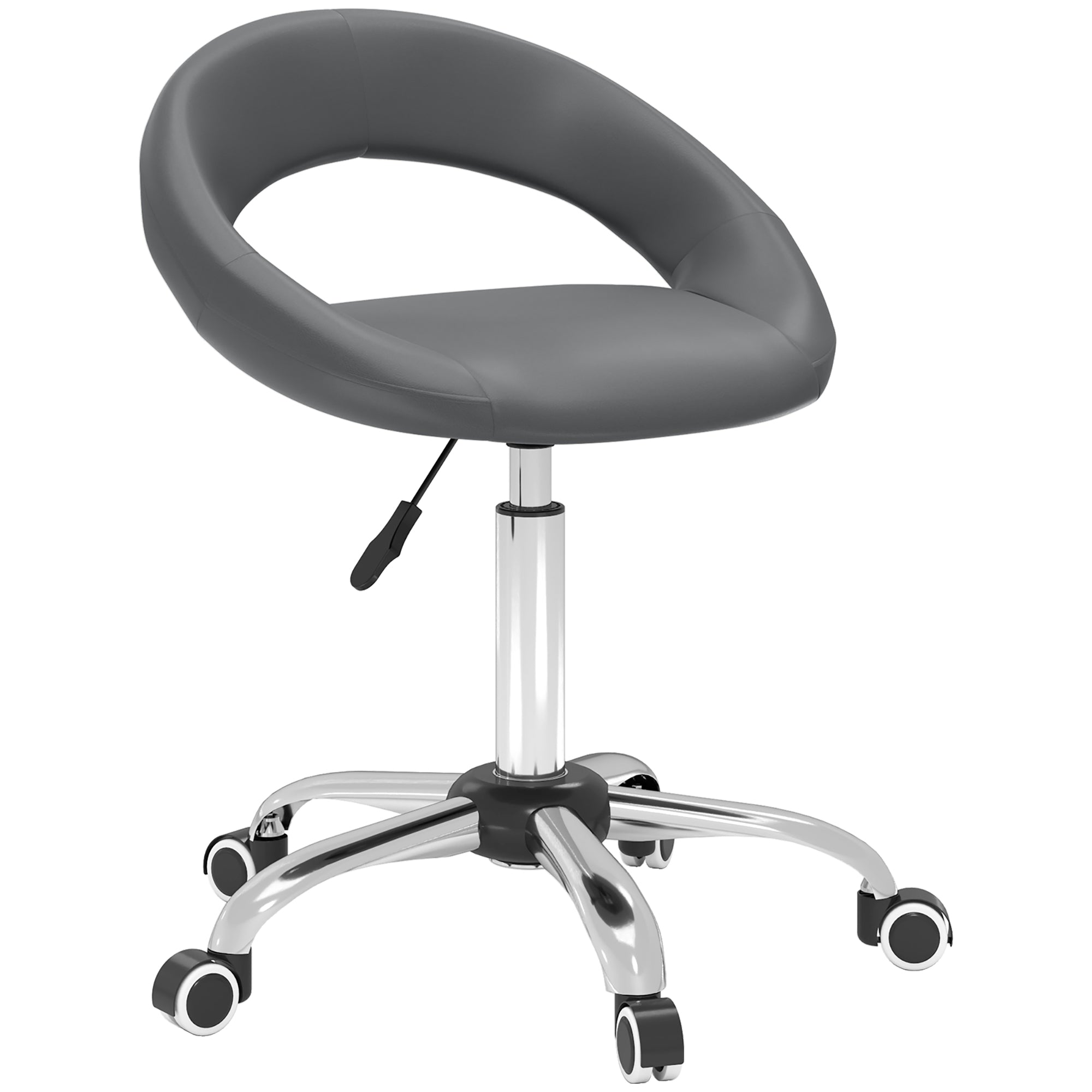 Modern Hydraulic Moon Salon Stool, Rolling Swivel Chair Massage Pub Bar Stool, Grey