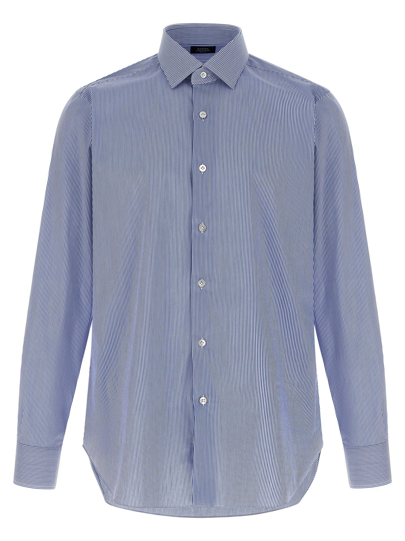 Barba Blue Striped Cotton Poplin Shirt — Blue