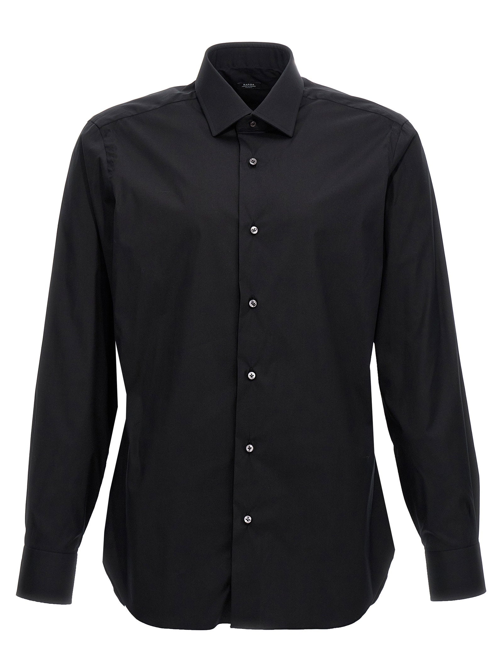 Barba Stretch Cotton Poplin Shirt — Black