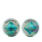 Brass and Resin Logo Aurora Round Pyramid Clip on Earrings
