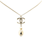 Gold Plated CC Faux Pearl Pendant Necklace
