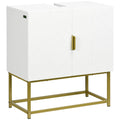 Bathroom Sink Cabinet, Modern Storage Cabinet with 2 Doors and Gold Steel Legs, White