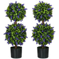 Set of 2 Decorative Artificial Plants Ball Trees with Lavender Flowers, 70cm, Green