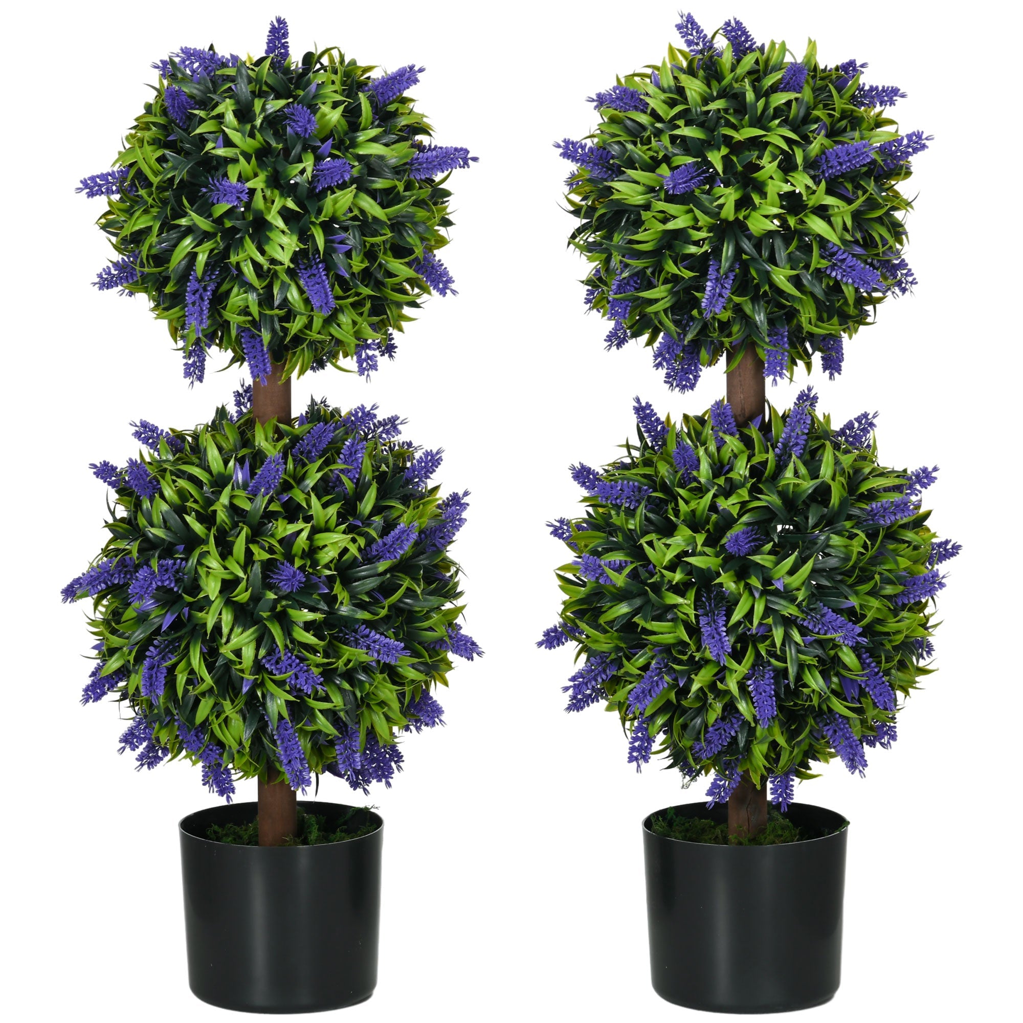 Set of 2 Decorative Artificial Plants Ball Trees with Lavender Flowers, 70cm, Green