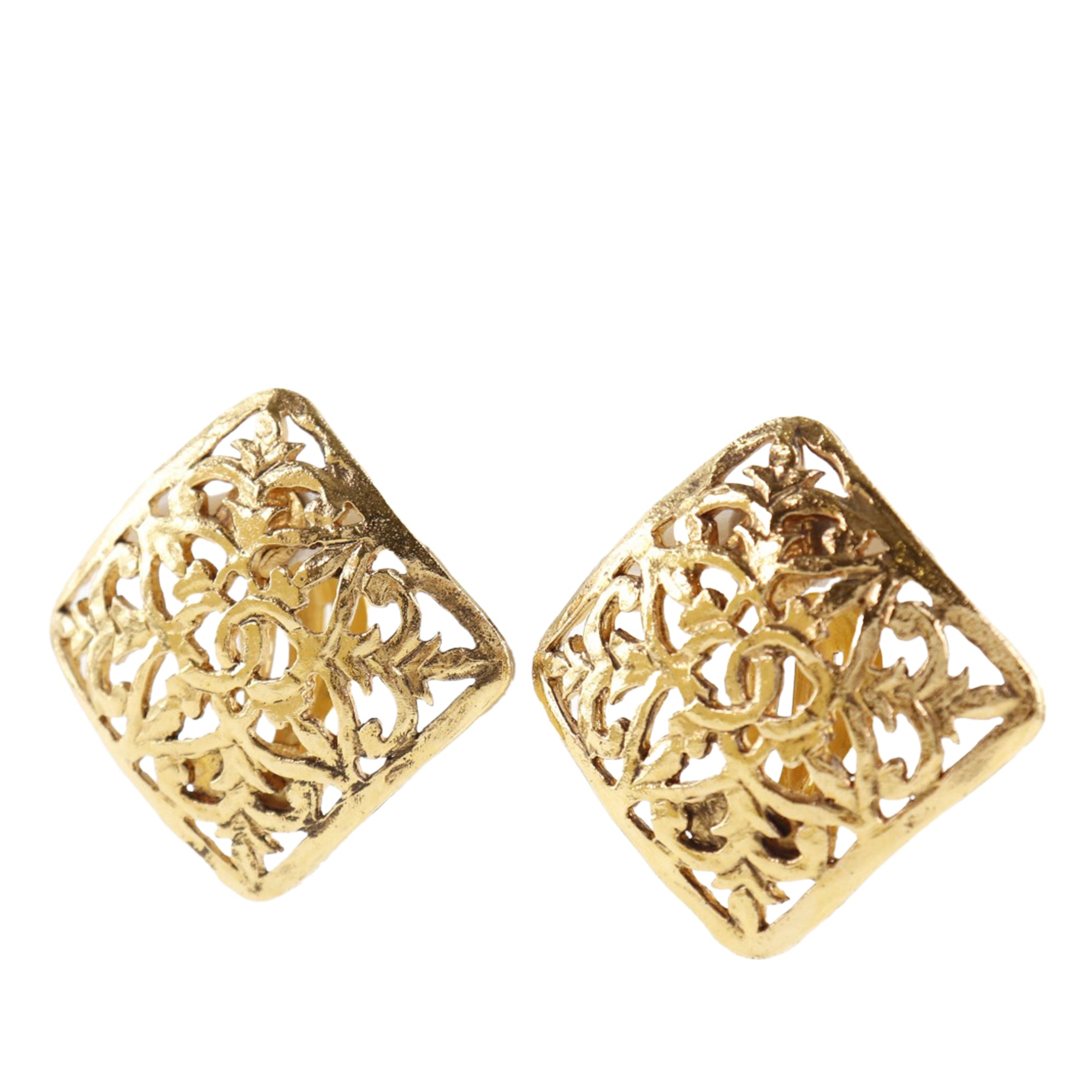 CC Gold Plated Square Clip On Earrings