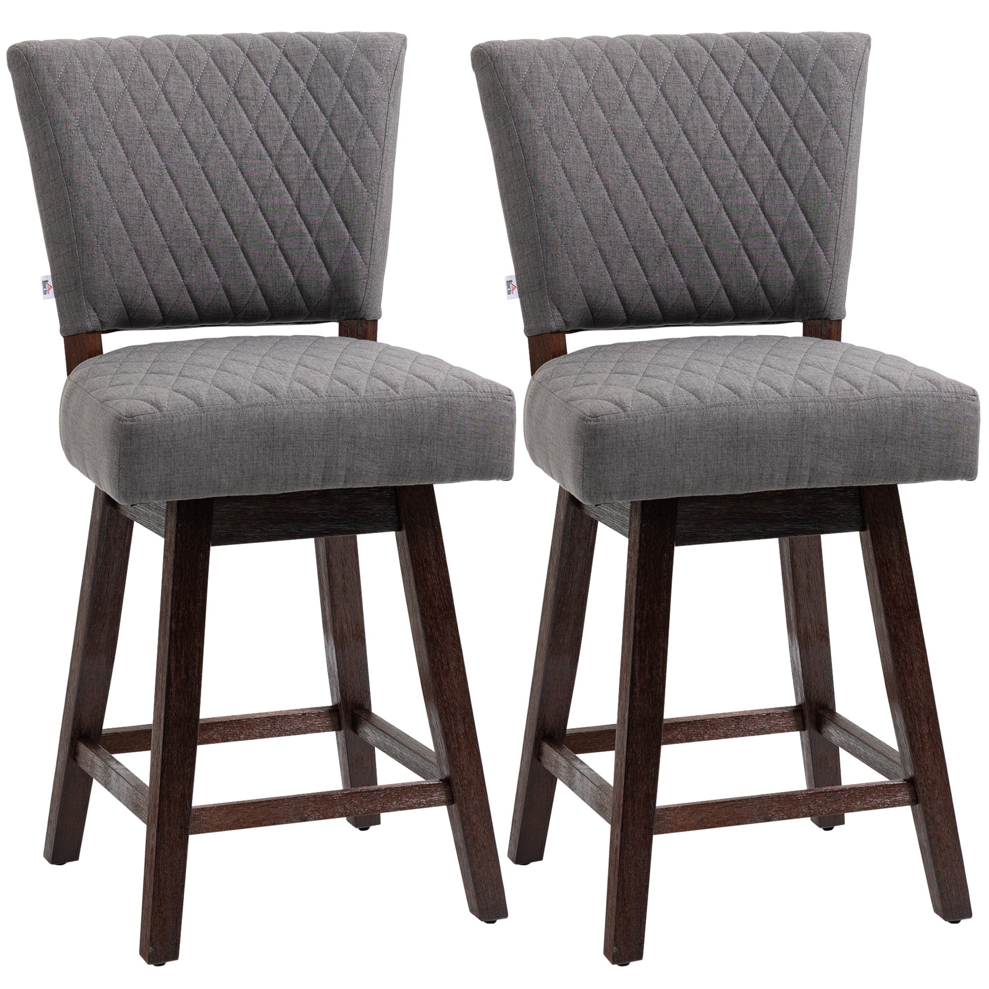 Set of 2 Swivel Bar Stools with Footrest & Back, Dark Grey