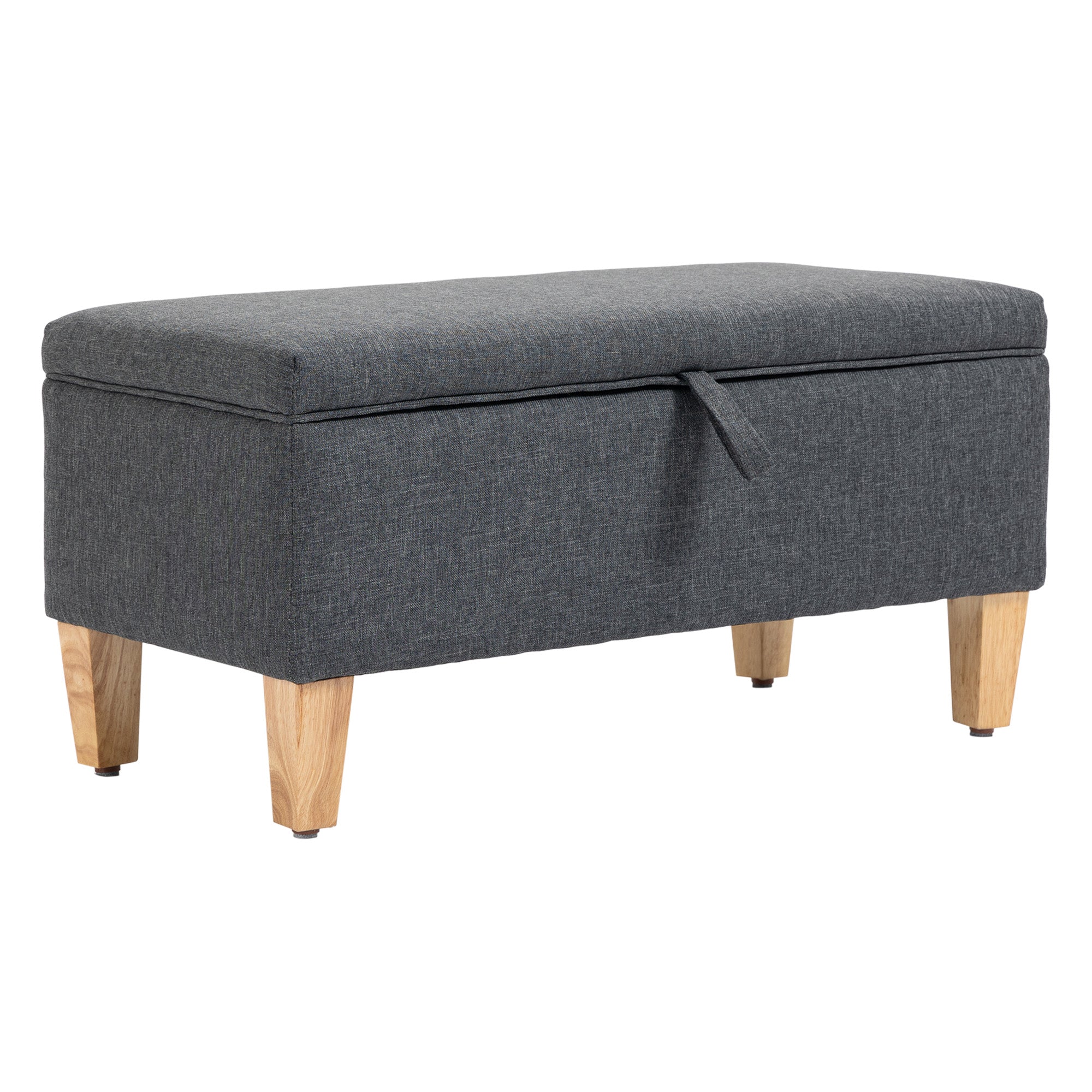 Linen Storage Ottoman with Rubberwood Legs for Storage Box, Bed End, Shoe Bench, Dark Grey