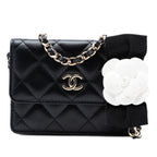Quilted Lambskin Camellia Bow Card Holder On Chain