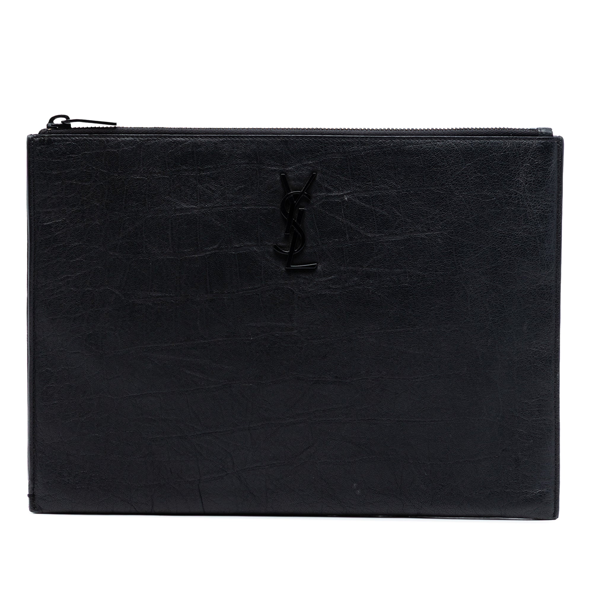 Croc Embossed Leather Monogram Clutch