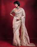 Cream Organza Sari Set By KYNAH, Luxury Indian Fashion & Bridal Wear