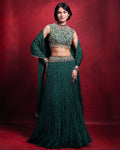 Emerald Green Crushed Lehenga Set By KYNAH, Luxury Indian Fashion & Bridal Wear