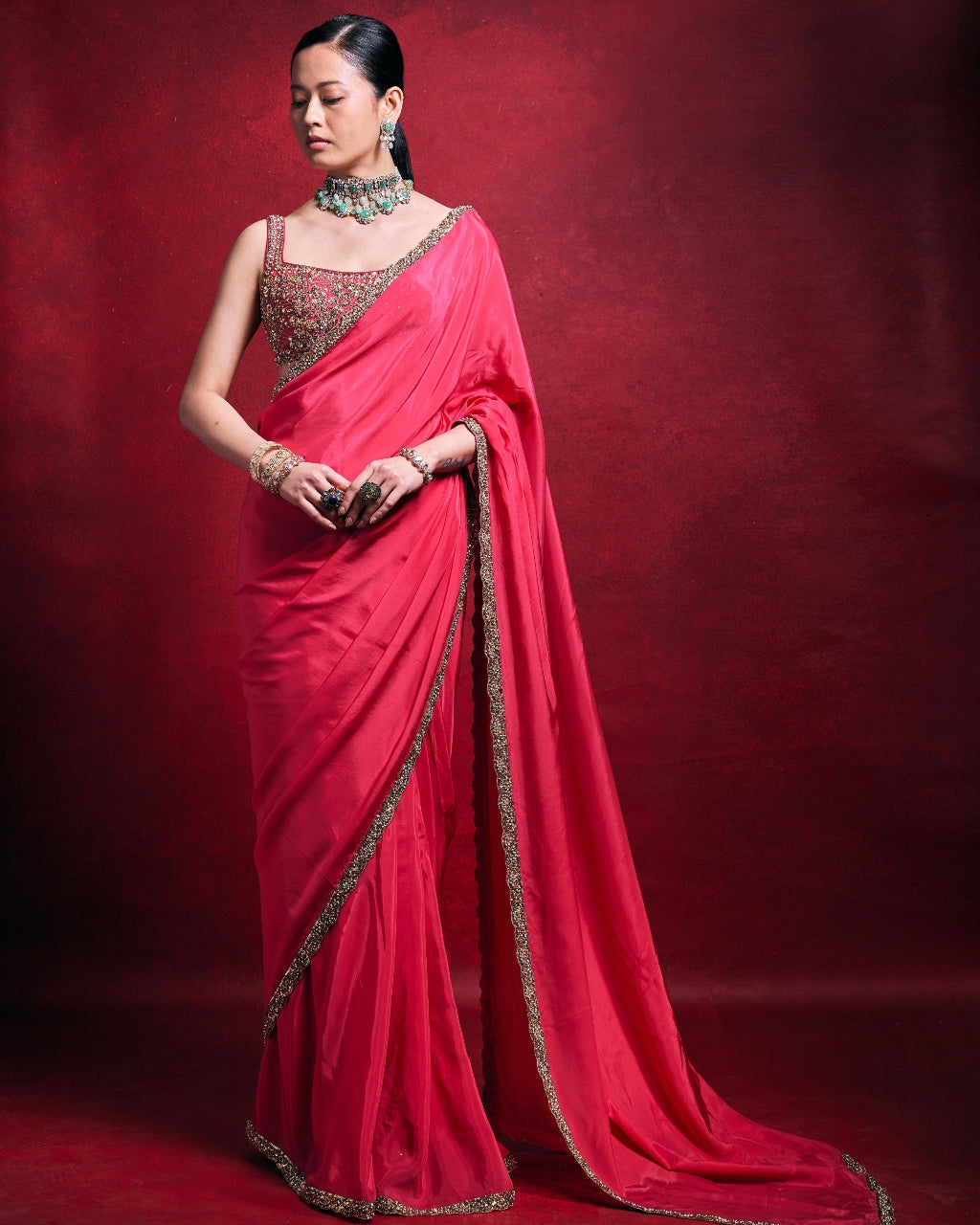 Fuscia Sari Set By KYNAH, Luxury Indian Fashion & Bridal Wear