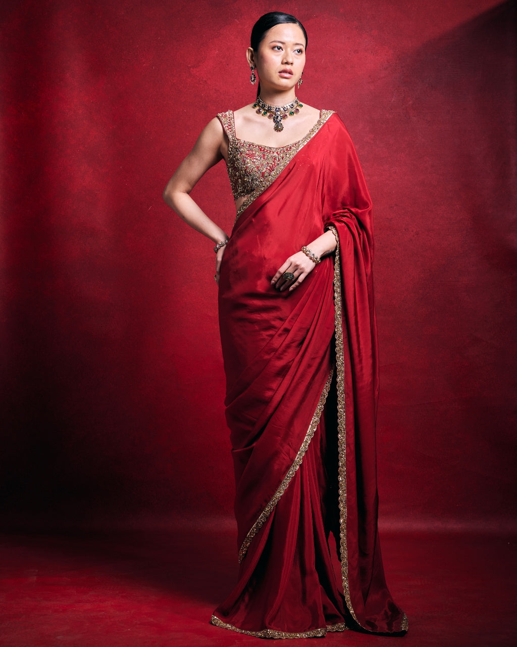 Red Sari Set By KYNAH, Luxury Indian Fashion & Bridal Wear