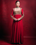 Red Crepe Anarkali Set By KYNAH, Luxury Indian Fashion & Bridal Wear
