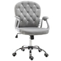 Button Tufted Desk Chair with Padded Armrests, Adjustable Height & Swivel Wheels, Gray