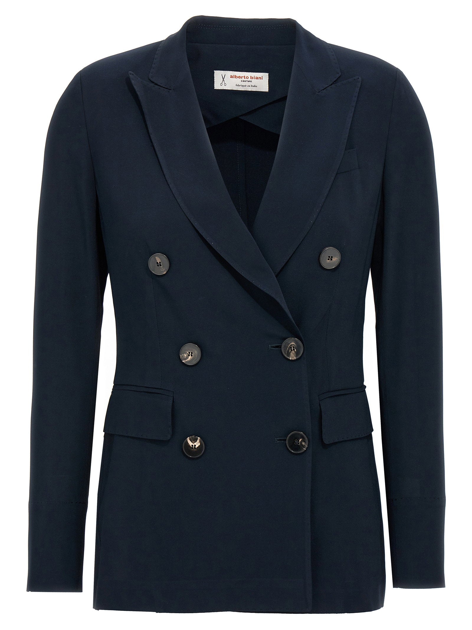 Alberto Biani Double-Breasted Viscose Blazer — Navy