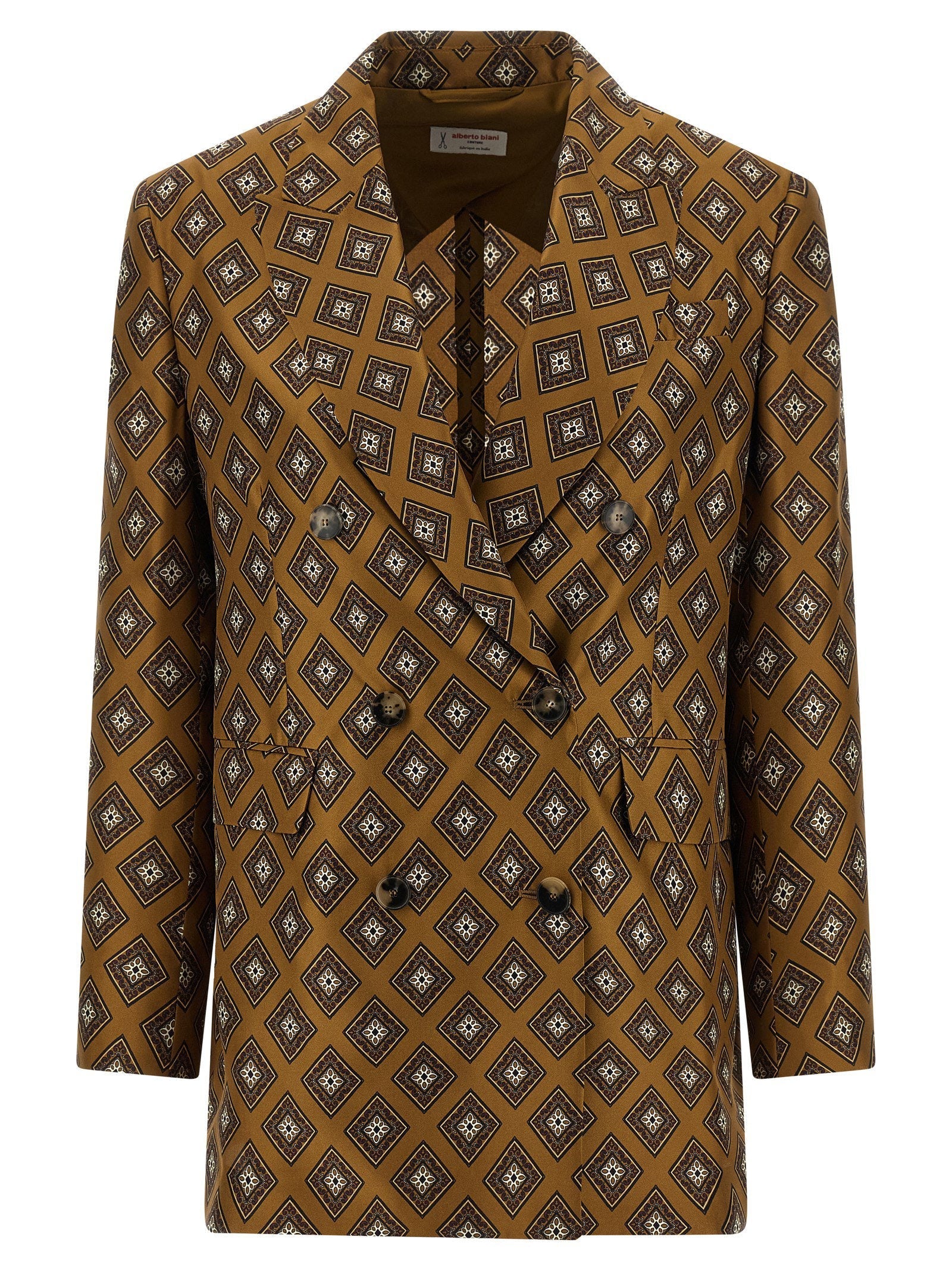Alberto Biani Tie-Print Silk Blazer — Camel