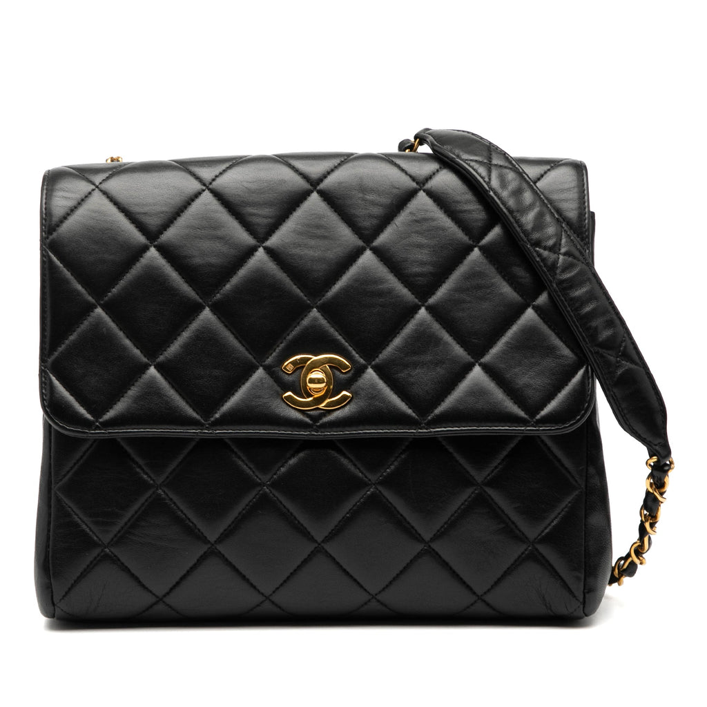 Small Square Lambskin Straight Single Flap