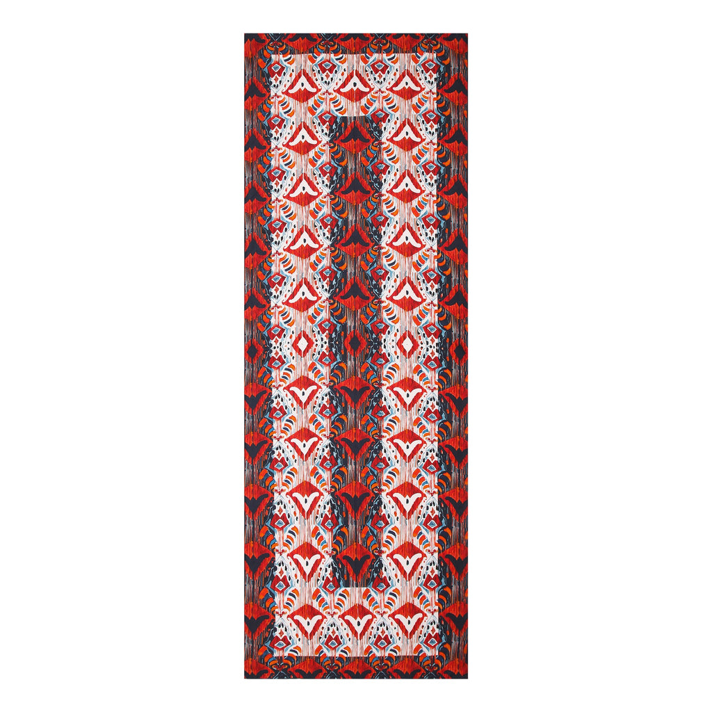 Red and Blue Silk Scarf with Ikat Print