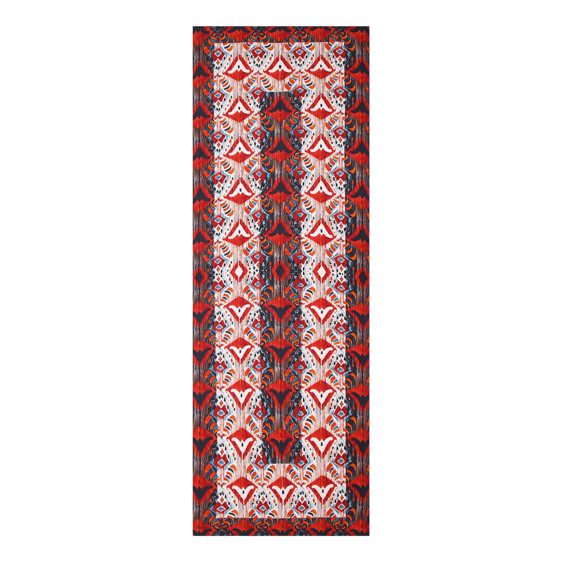 Red and Blue Silk Scarf with Ikat Print