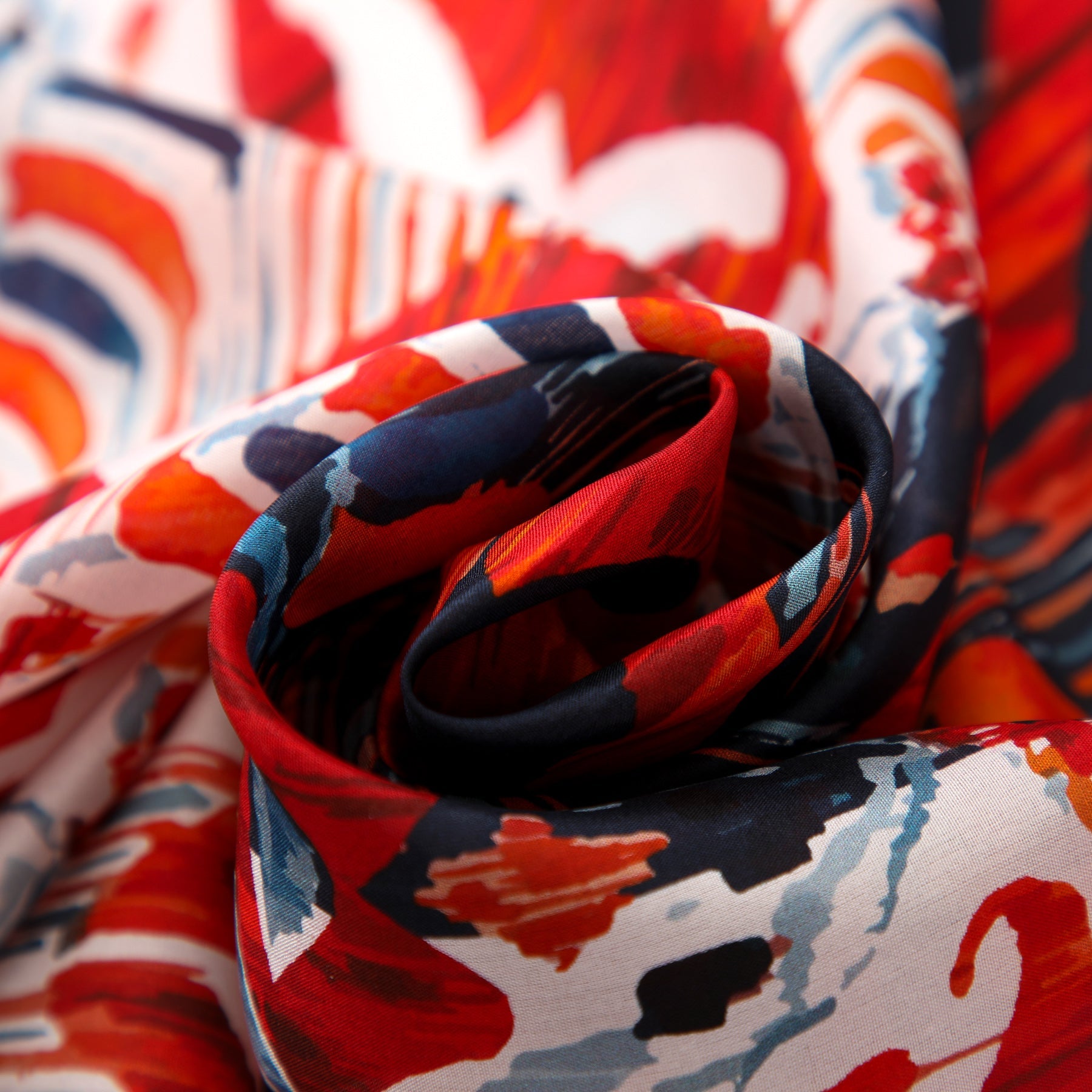Red and Blue Silk Scarf with Ikat Print