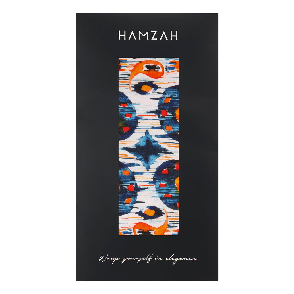 White and Blue Habotai Silk Scarf Ikat Print