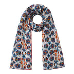 White and Blue Habotai Silk Scarf Ikat Print