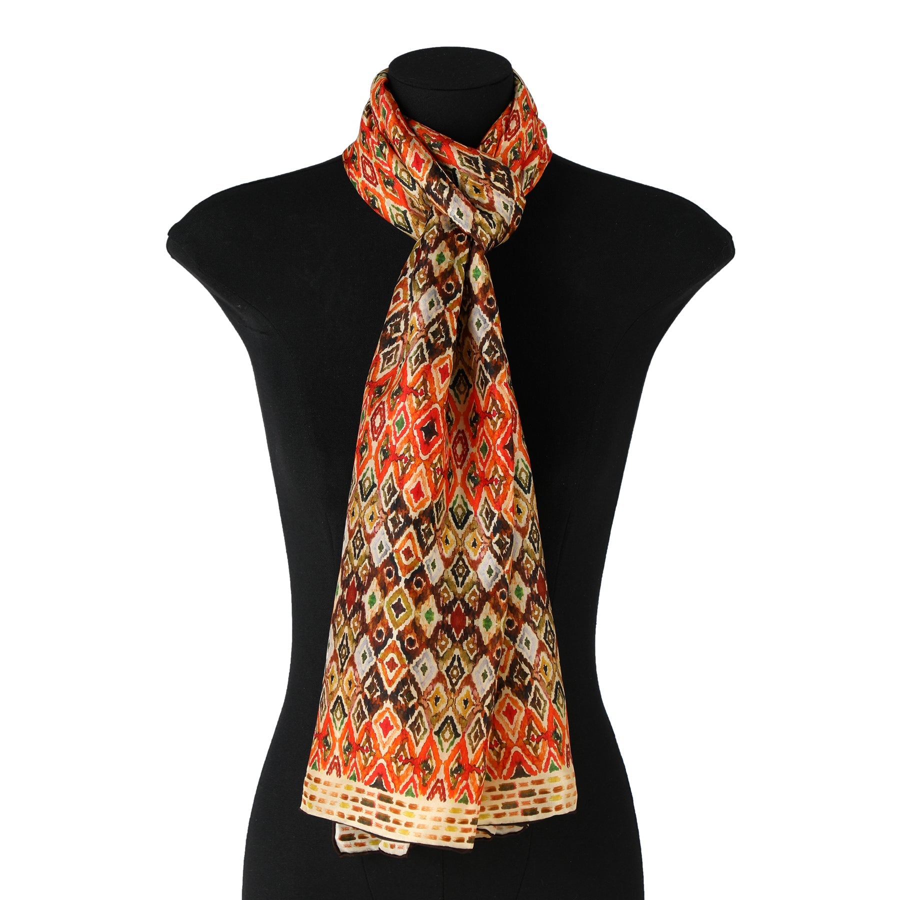 Multicolor Silk Scarf featuring Ikat Ethnic Print