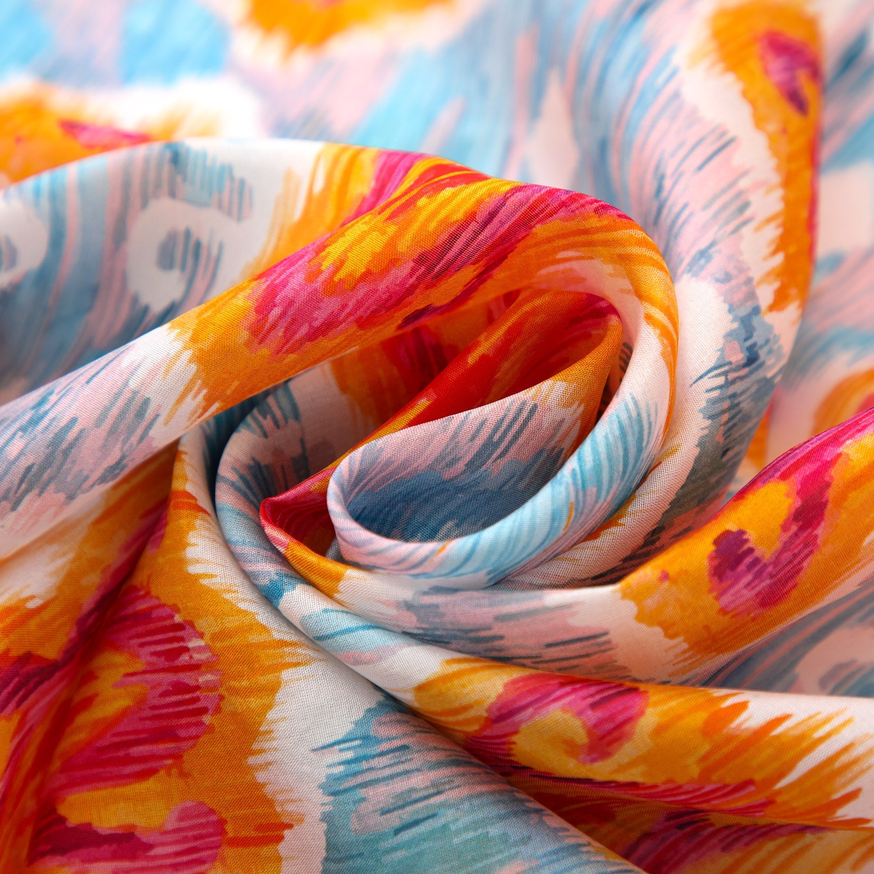 Light Blue Silk Scarf with Ikat Print