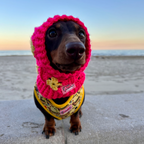 Handmade Crochet Dog Balaclava Hat - Hot Pink